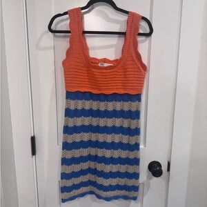 Zara Orange and Blue Striped Knit Dress Swim Coverup